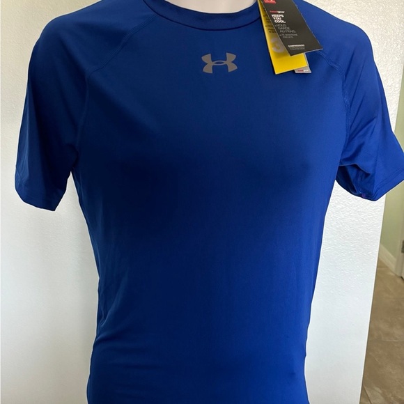 Under Armour UA Large L Blue Form Fit Compression Moisture Wick Logo Shirt NWT - Picture 2 of 8